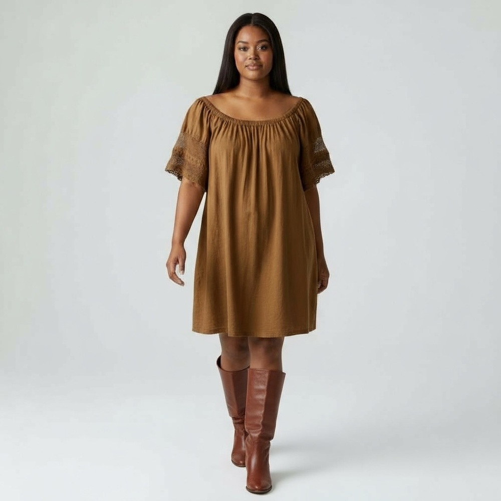 OLD NAVY Flutter-Sleeve 100% Cotton Mini Swing‎ Crochet Dress Plus Size 2X Mocha